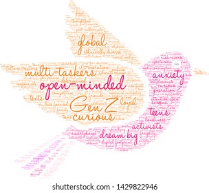 Open-Minded Generation Z word cloud on a white background. 