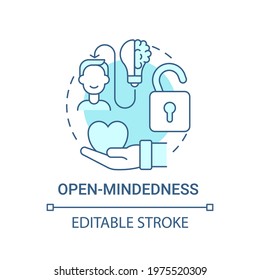 Open-mindedness concept icon. Personal value idea thin line illustration. Positive quality. Being receptive to new information. Vector isolated outline RGB color drawing. Editable stroke