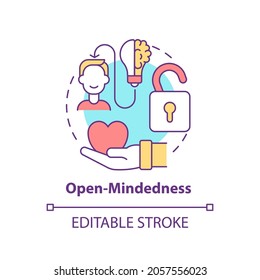 Open-mindedness concept icon. Personal value idea thin line illustration. Open-minded person. Welcoming perspective, idea without prejudice. Vector isolated outline RGB color drawing. Editable stroke