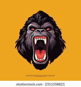 The open-mouthed King Kong art in flat vector style is a captivating depiction of power and intensity, ideal for prints or merchandise seeking to showcase the inspiring presence of this iconic kong