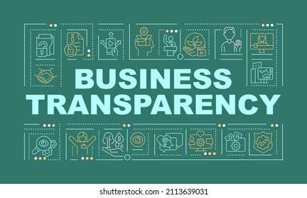 Openness of business word concepts green banner. Company ethics. Infographics with linear icons on background. Isolated typography. Vector color illustration with text. Arial-Black font used
