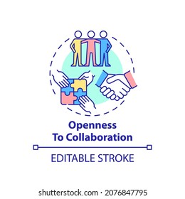 Openness to collaboration concept icon. Entrepreneur characteristic abstract idea thin line illustration. Teamwork. Partnership and cooperation. Vector isolated outline color drawing. Editable stroke