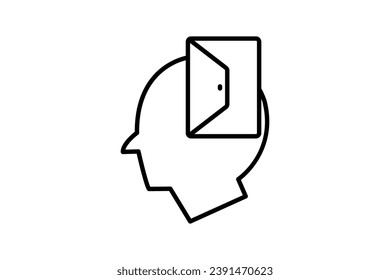 openness icon. head with open door. line icon style. simple vector design editable