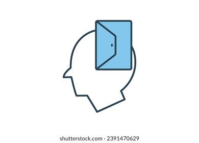 openness icon. head with open door. flat line icon style. simple vector design editable