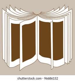 silueta de libro de apertura sobre fondo marrón, ilustración vectorial