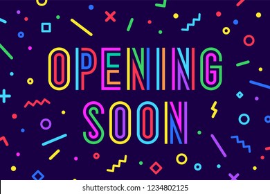 Openning Soon. Banner, speech bubble, poster and sticker concept, geometric style with text opening soon. Message opening soon for banner, poster, web,, graphic on blue background. Vector Illustration