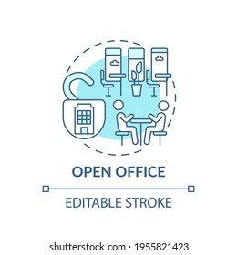 Open-plan Office Concept Icon. Office Environment Idea Thin Line Illustration. Barriers Elimination. Workspace Openness. Collaboration. Vector Isolated Outline RGB Color Drawing. Editable Stroke