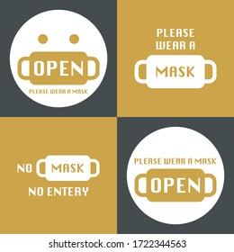 OPEN.PLEASE WEAR A MASK.illustrator icon.