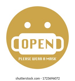 OPEN.PLEASE WEAR A MASK.illustrator icon.