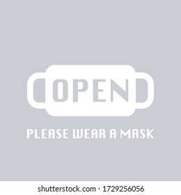 OPEN.PLEASE WEAR A MASK.illustrator icon.