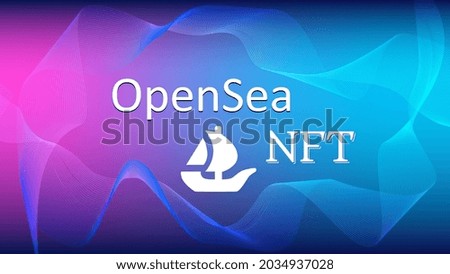 OpenSea internet platform NFT token market and auction with waves. New trend in collectibles sales. Vector illustration.
