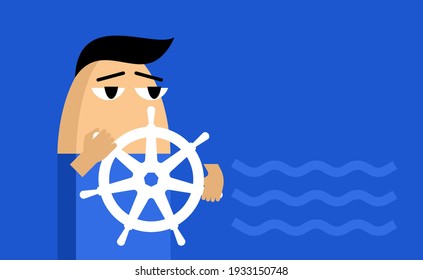 Open-source system for automating computer application management. Developer with steering wheel. Vector illustration