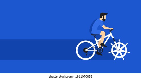 Open-source system for automating computer application management. Developer as bicyclist with steering wheel. Vector illustration