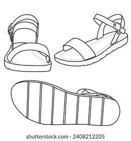 Open-toed ankle strap sandal isolated on a white background, vector illustration.