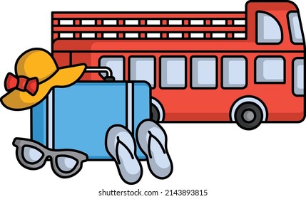 open-top Tour Bus with Hat Vector color Icon Design, Travel and Tourism Symbol, Holiday and Vacation Sign, Discovery and exploration Stock illustration, City Sightseeing Concept