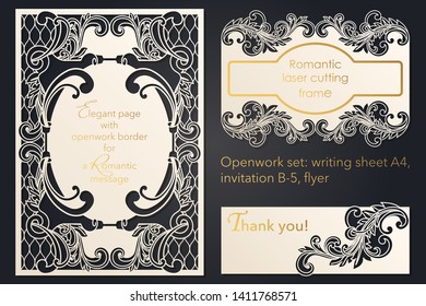Openwork blank design for laser paper cutting. Template wedding cards, paper lace card, a template for cutting, floral pattern.
