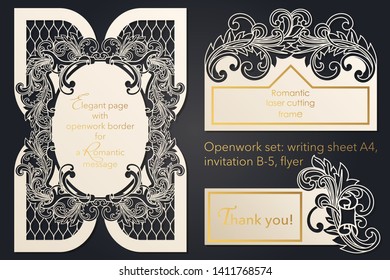 Openwork blank design for laser paper cutting. Template wedding cards, paper lace card, a template for cutting, floral pattern.