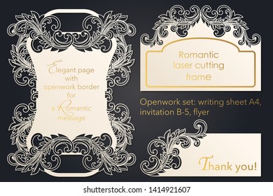 Openwork blank design for laser paper cutting. Template wedding cards, paper lace card, a template for cutting, floral pattern.