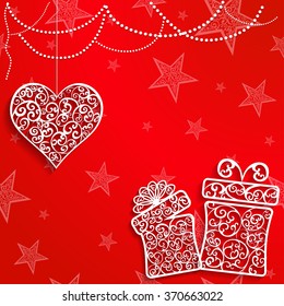  Openwork box and heart on red background with star