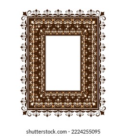 Openwork brown frame with wavy line. Fashion graphic photograph design. Modern stylish abstract texture. Colorful template for prints, blank, banner, photo, border. Design element. Vector illustration