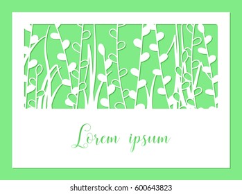 Openwork carved greeting card. Laser cutting template. Design suitable for envelopes, menus, covers, festive invitations, decorative interior elements.
