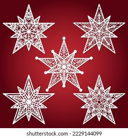 Openwork Christmas star. Template for laser cutting of paper, wood, metal. For the design of Christmas and New Year decorations, Christmas decorations, postcards, interior decorations, stencils, silks