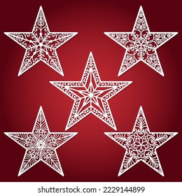 Estrella navideña abierta. Plantilla para corte láser de papel, madera, metal. Para el diseño de decoraciones de Navidad y Año Nuevo, decoraciones navideñas, postales, decoraciones de interiores, esténciles, sedas