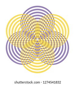 Openwork circular mandala of blue and yellow circles. Vector circular pattern, background.