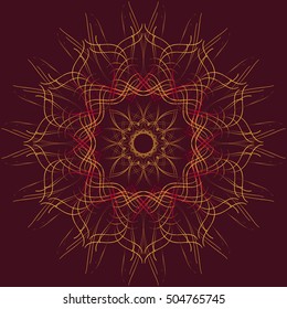 Openwork circular ornament. Decorative ornate pattern of curved lines. Vector illustration 