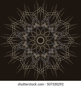 Openwork circular ornament. Decorative ornate pattern of curved lines. Vector illustration 