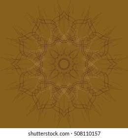 Openwork circular ornament. Decorative ornate pattern of curved lines. Vector illustration 