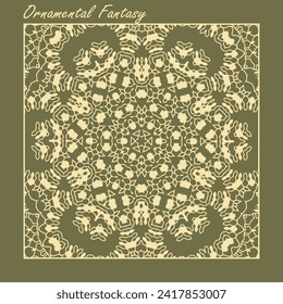 Openwork contour ornament. Design to create a card, square decorative base, wall decoration or other project. Version No. 2. Vector illustration
