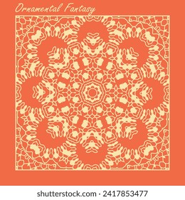 Openwork contour ornament. Design to create a card, square decorative base, wall decoration or other project. Version No. 4. Vector illustration