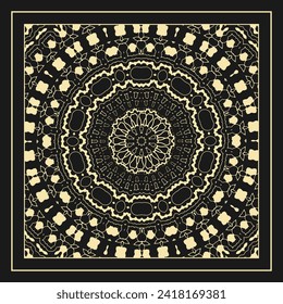 Konturschmuck für offene Arbeiten. Design zum Erstellen einer Bandana, Schal, Karte, Wanddekoration oder anderen Projekt. Weiß auf Schwarz. Version 10. Vektorgrafik