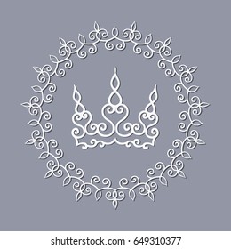 An openwork crown in an elegant round frame.Can be used for laser or plotter cutting.