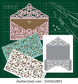 openwork for cutting knife: 
little horizontal lace envelope  and template
