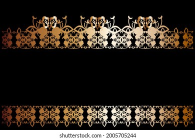 Openwork decorative frame rectangular background with decorative golden design, vintage frame, vector	