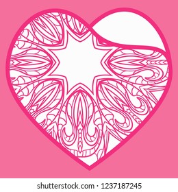 Openwork Decorative Heart With Flowers. Vector Illustration. Template For Greeting Cards, Envelopes, Wedding Invitations, Interior Elements.