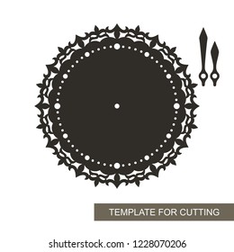 Openwork dial with arrows on white background. Template for laser cutting, wood carving, paper cut and printing. Vector illustration.