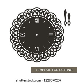 Openwork dial with arrows on white background. Template for laser cutting, wood carving, paper cut and printing. Vector illustration.