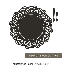 Openwork dial with arrows on white background. Template for laser cutting, wood carving, paper cut and printing. Vector illustration.