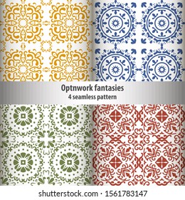 Openwork fantasy, set of 4 seamless pattern, lace vector