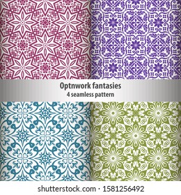 Openwork fantasy, set of 4 seamless pattern, lace vector