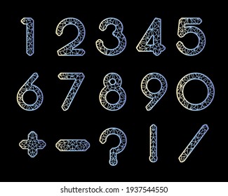 Openwork figures and symbols for cutting or printing.