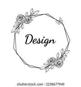 Openwork frame with roses and leaves. Bouquet. Vector stock illustration. White background. isolated. Nature, flowers.