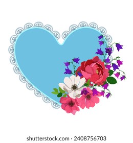 Openwork frame in the shape of a heart with flowers. For decorating cards, weddings, invitations, Valentines.