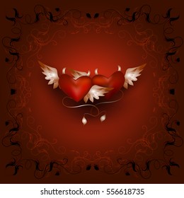 openwork frame with two hearts. Card for Valentine's Day