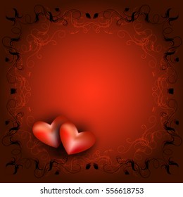 openwork frame with two hearts. Card for Valentine's Day
