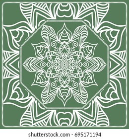 Openwork geometric Pattern for Print. Vector illustration. Green color. Template print for Textile, Fabric, Phone Case