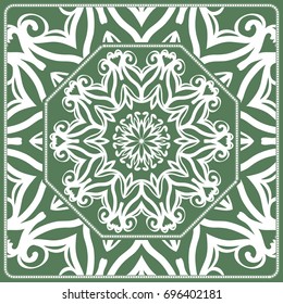 Openwork geometric Pattern for Print. Vector illustration. Green color. Template print for Textile, Fabric, Phone Case